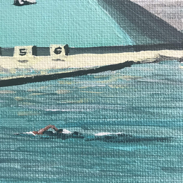 Detail of the lone swimmer at Newcastle Ocean Baths