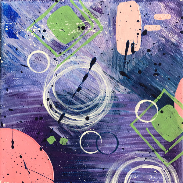 4 Panel Canvas: Green Squares, Pink Dots