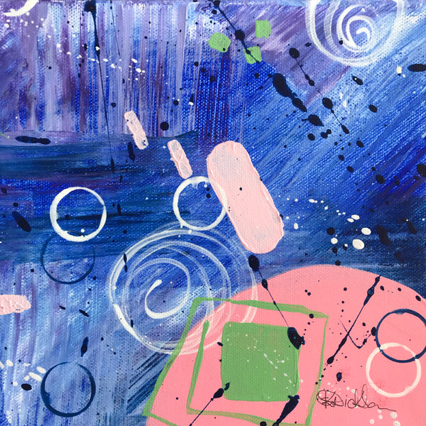 4 Panel Canvas: Green Squares, Pink Dots