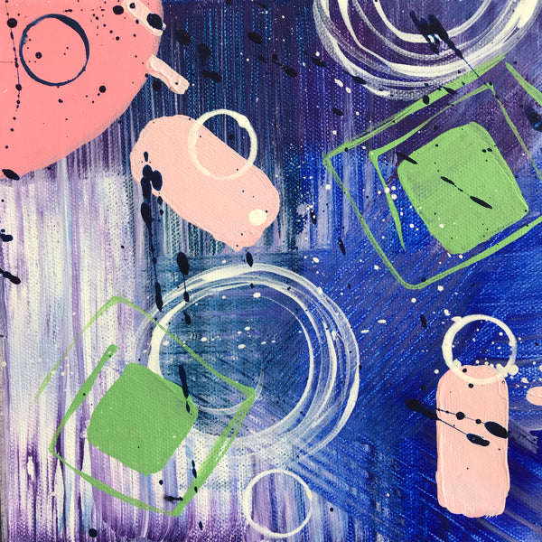 4 Panel Canvas: Green Squares, Pink Dots