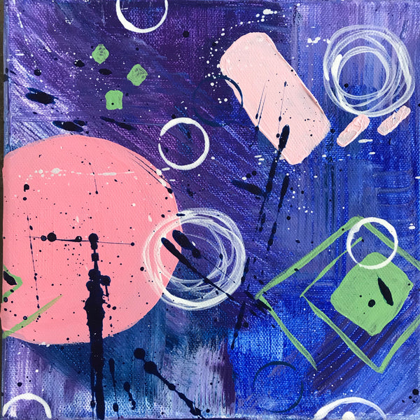 4 Panel Canvas: Green Squares, Pink Dots